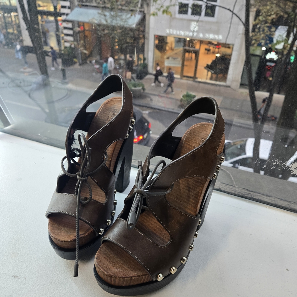 Balenciaga Brown Leather Heels with Stud Accents